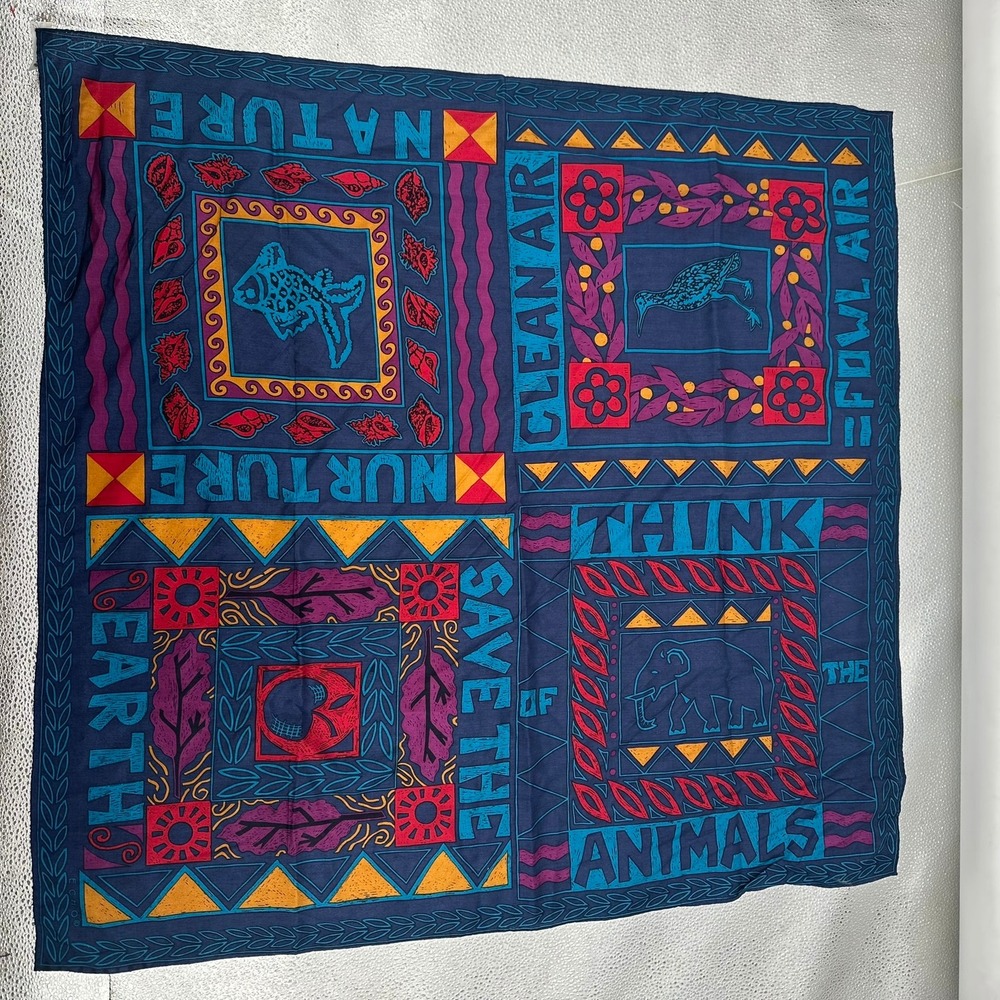 Echo Womens Silk‎ Vintage Scarf Save The Earth Animal Print Eco Made in Japan